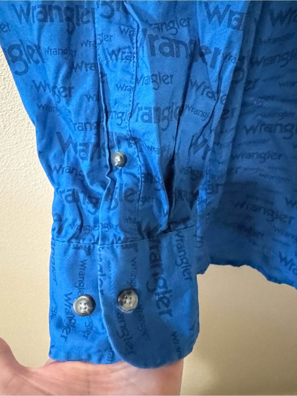 Wrangler Long Live Cowboys Embroidered Long Sleeve Button Down Shirt Blue-XLT - Picture 7 of 10